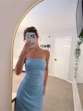 Dry Goods Light Blue Strapless Polka Dot Maxi Dress